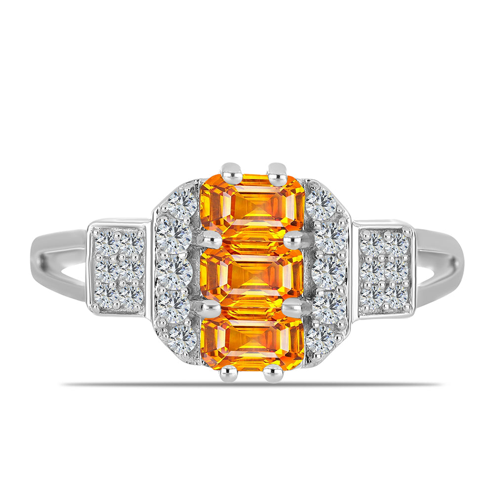 Stříbrný Prsten s Padparadscha Safírem a Bílým Topazem