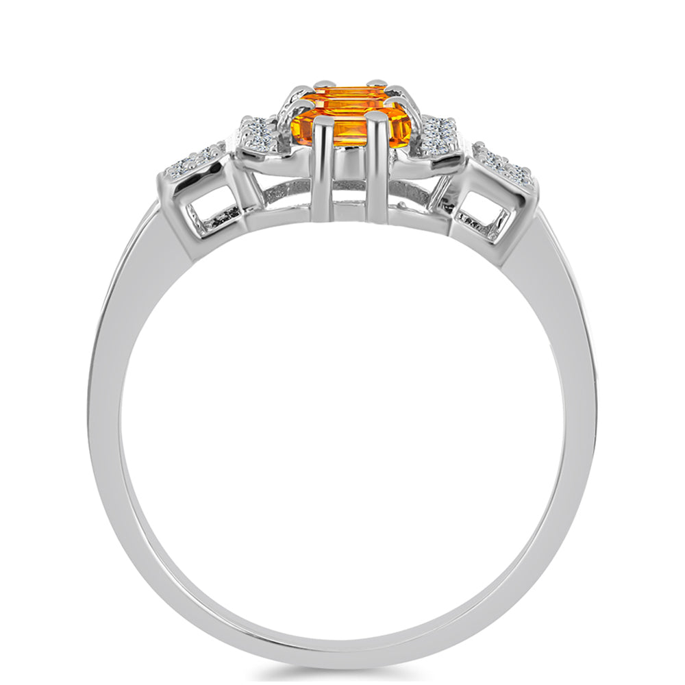 Stříbrný Prsten s Padparadscha Safírem a Bílým Topazem