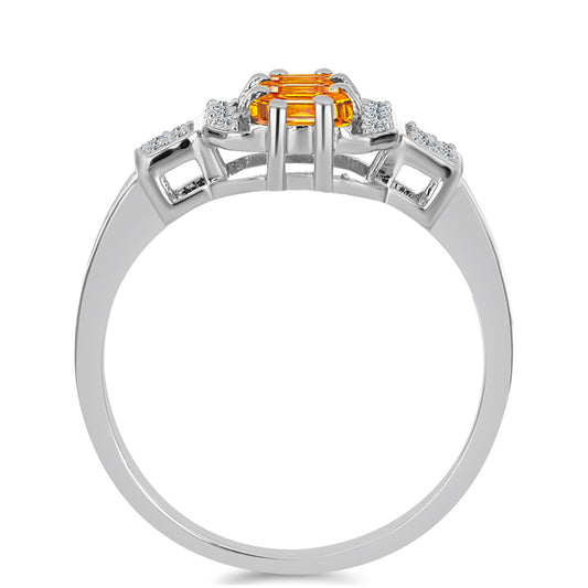 Stříbrný Prsten s Padparadscha Safírem a Bílým Topazem