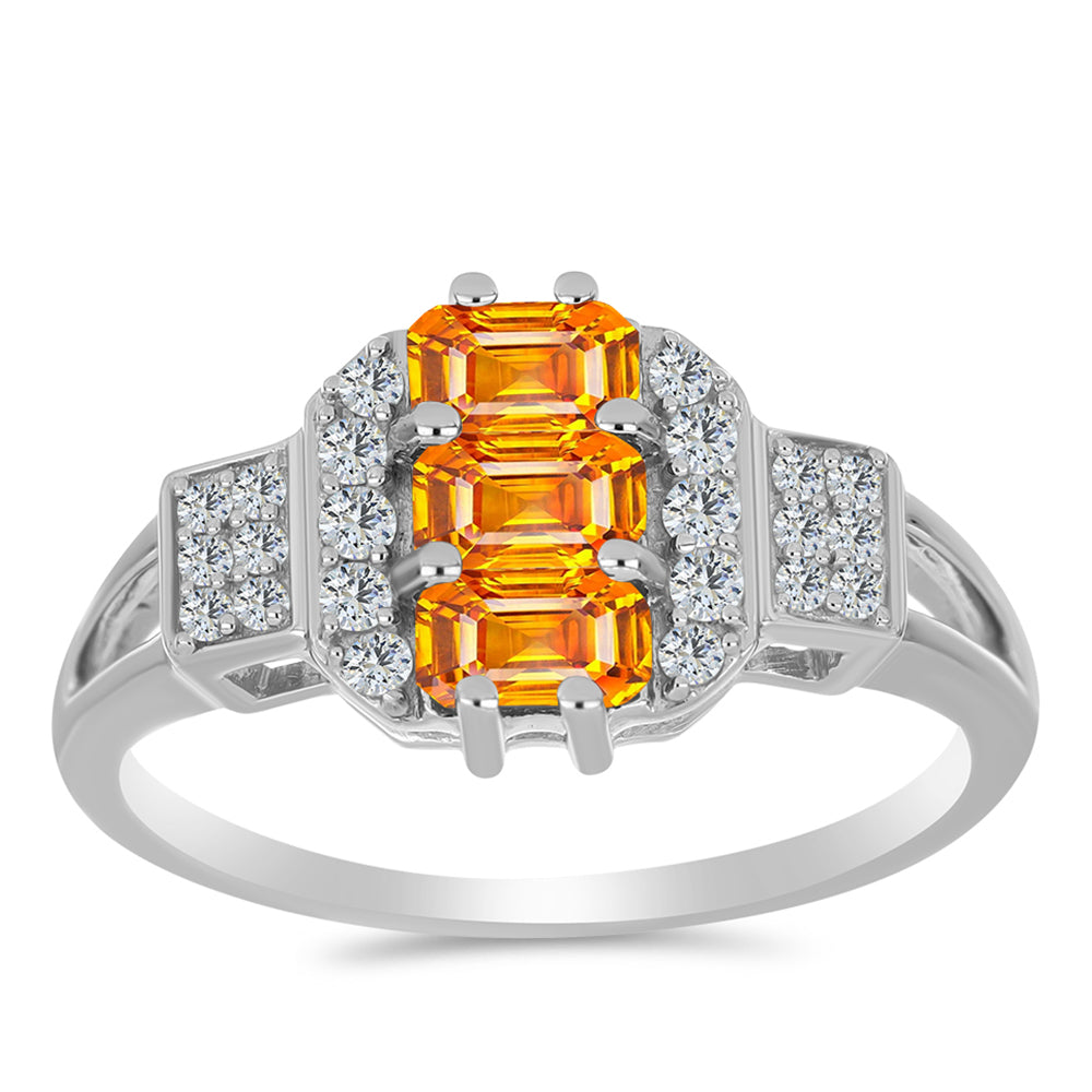 Stříbrný Prsten s Padparadscha Safírem a Bílým Topazem 3 