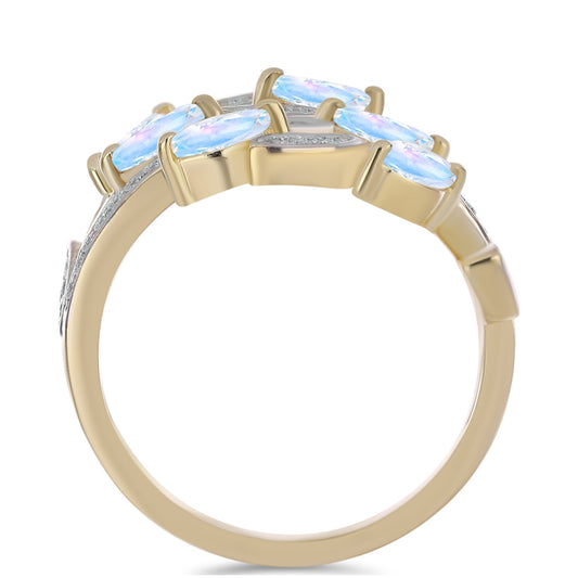 Pozlacené Stříbro 925/1000 - Prsten s Duhovým Měsíčním Kamenem a Bílým Topazem - Karátové číslo: 1.25. přibližná hmotnost: 5.48 gramů