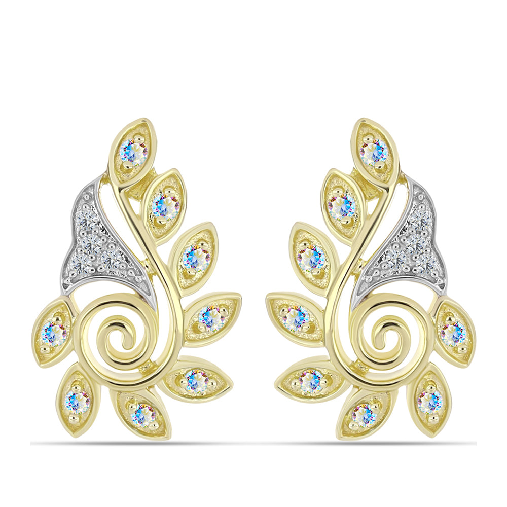 Pozlacené Stříbrné Náušnice s Ledovým Moissanitem a Bílým Topazem