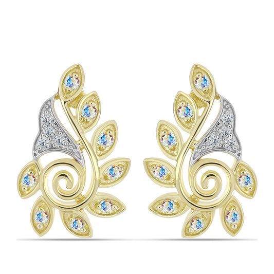 Pozlacené Stříbrné Náušnice s Ledovým Moissanitem a Bílým Topazem