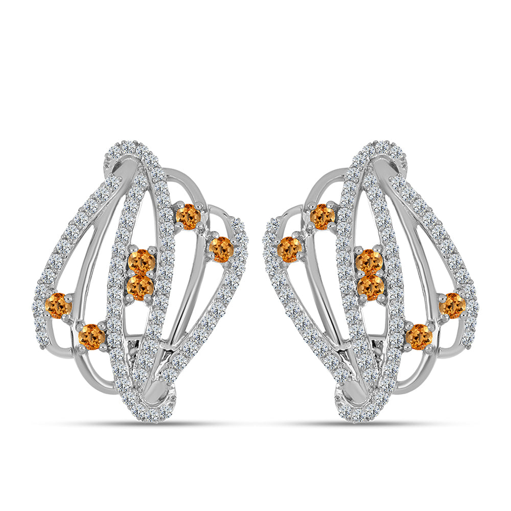 Stříbrné Náušnice s "Císařským žlutým" topazem a Bílým Topazem