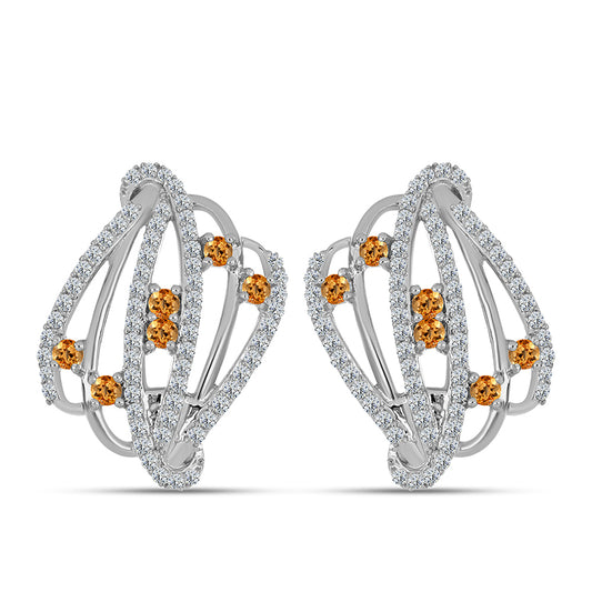 Stříbrné Náušnice s "Císařským žlutým" topazem a Bílým Topazem