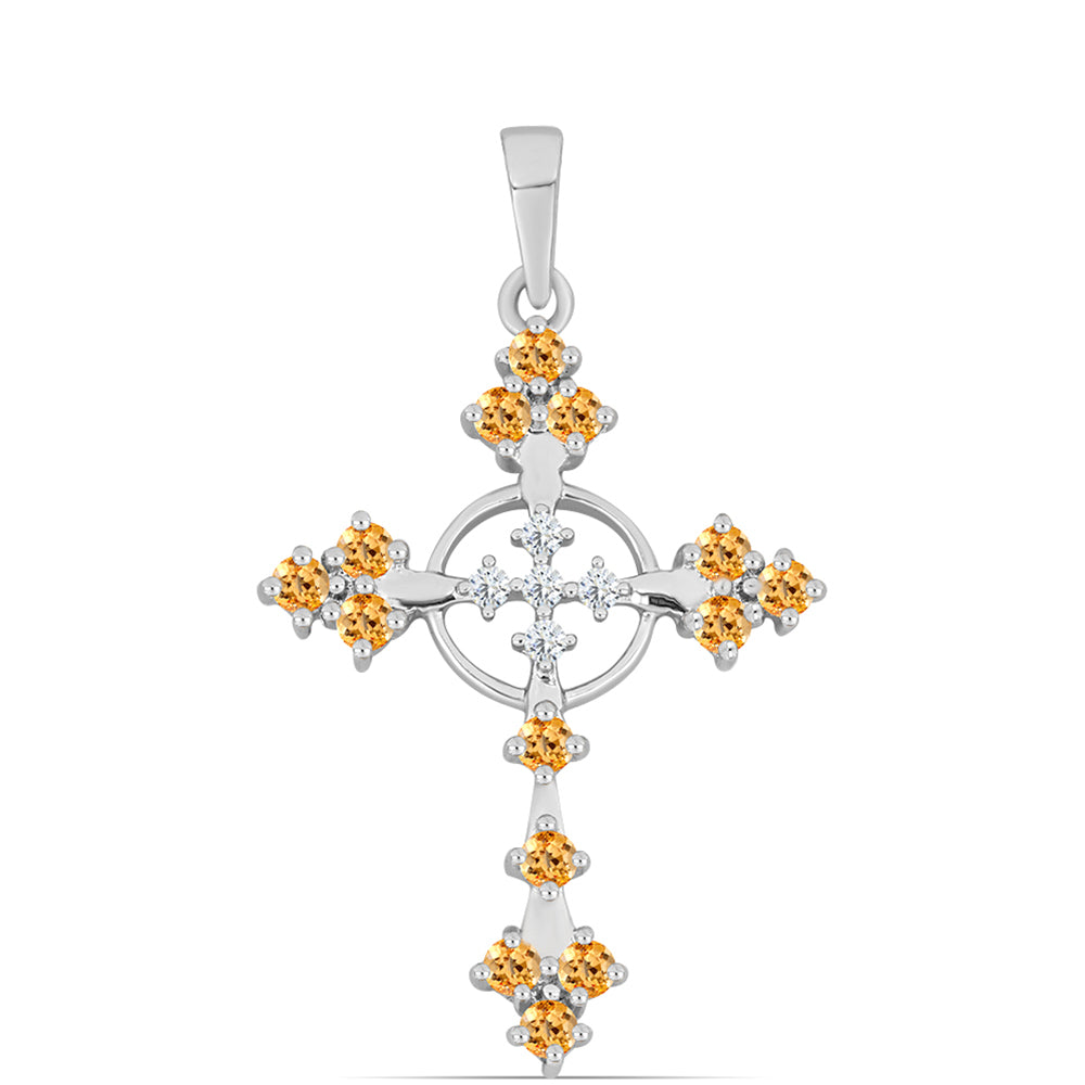 Kříž Stříbrný Přívěsek s "Císařským žlutým" topazem a Bílým Topazem 1 