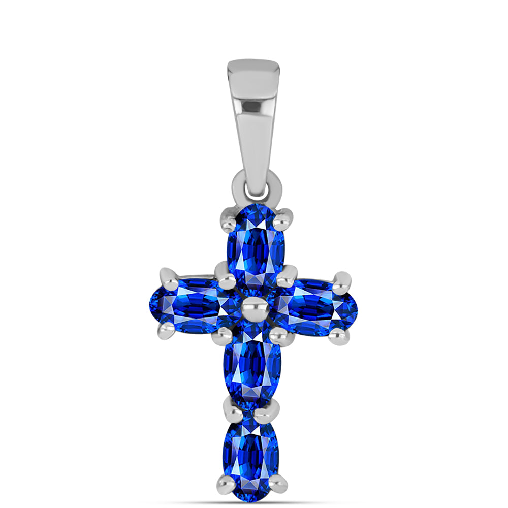 Kříž Stříbrná Sada s Australským Modrým Safírem ( Náušnice+Prsten+Přívěsek ) 4 