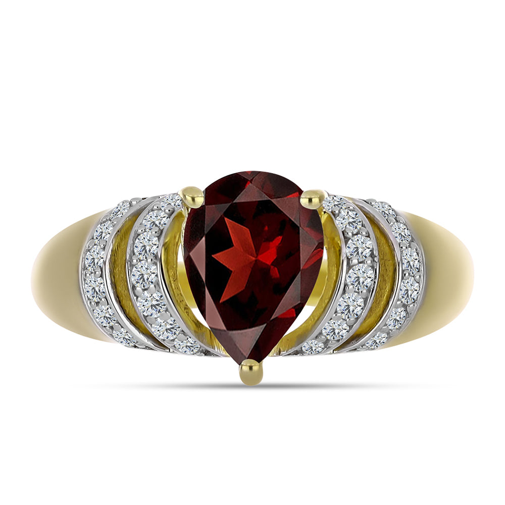 Pozlacené Stříbro 925/1000 - Prsten s Bartonským Granátem a Bílým Topazem - Karátové číslo: 2.27. přibližná hmotnost: 3.74 gramů