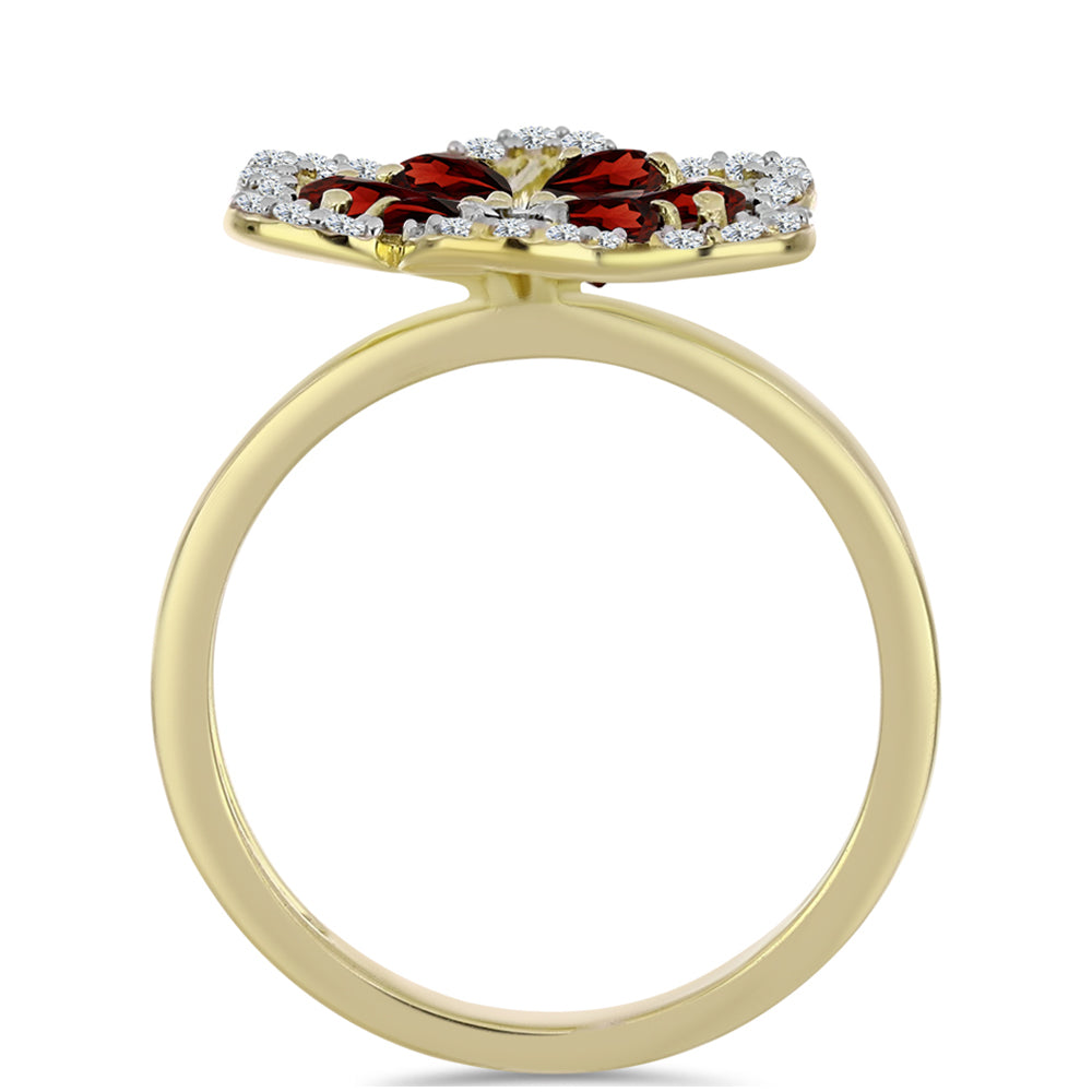 Pozlacený Stříbrný Prsten s Bartonským Granátem a Bílým Topazem