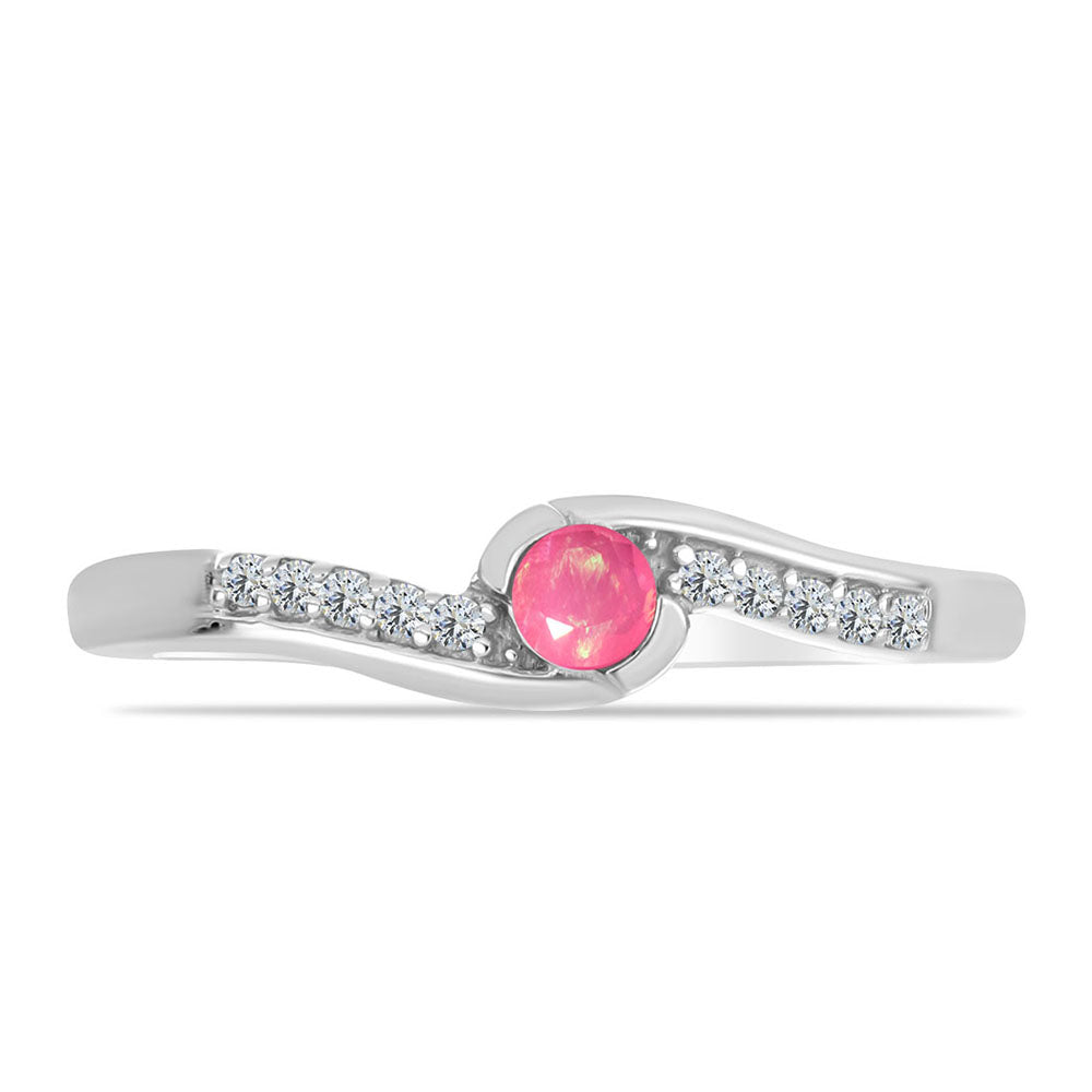 Stříbrný Prsten s Růžovým Opálem z Lega Dembi a Bílým Topazem