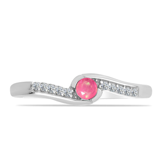 Stříbrný Prsten s Růžovým Opálem z Lega Dembi a Bílým Topazem