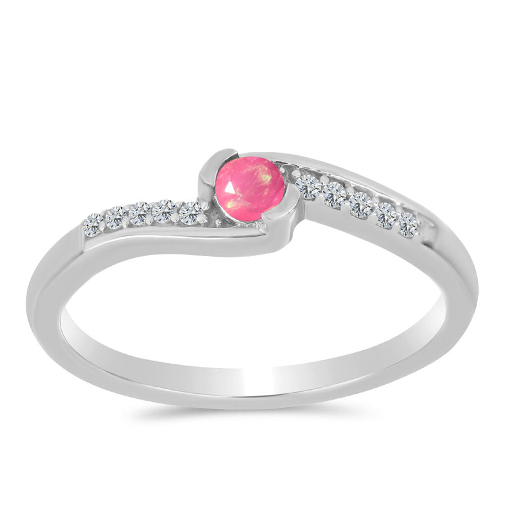 Stříbrný Prsten s Růžovým Opálem z Lega Dembi a Bílým Topazem 3 