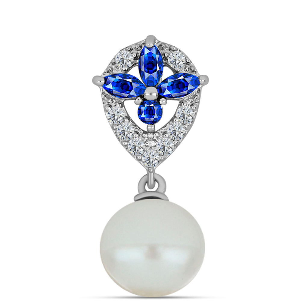 Stříbrný Přívěsek s Australským Modrým Safírem a Bílou Sladkovodní Perlou 1 