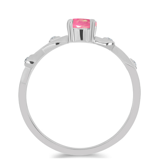 Stříbrný Prsten s Růžovým Opálem z Lega Dembi a Bílým Topazem
