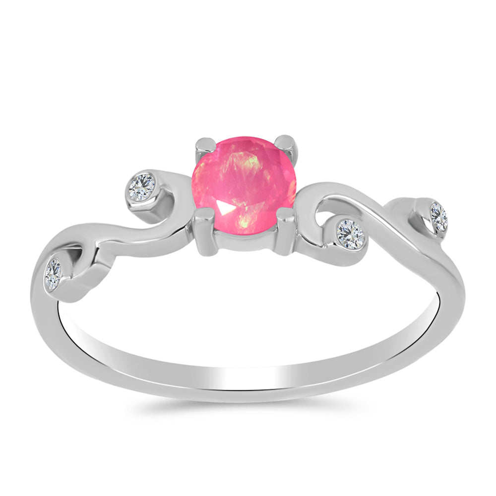 Stříbrný Prsten s Růžovým Opálem z Lega Dembi a Bílým Topazem