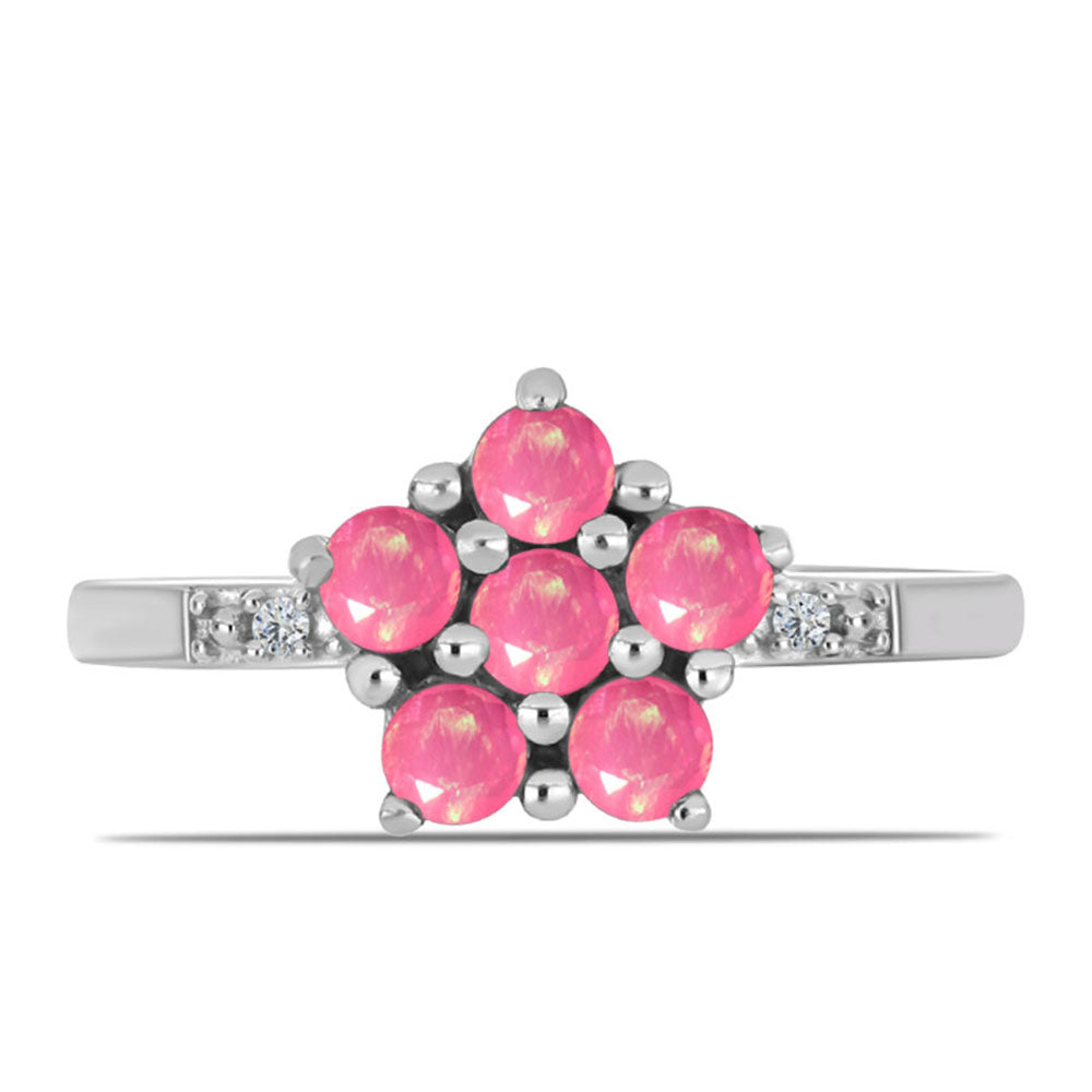 Stříbrný Prsten s Růžovým Opálem z Lega Dembi a Bílým Topazem 1 