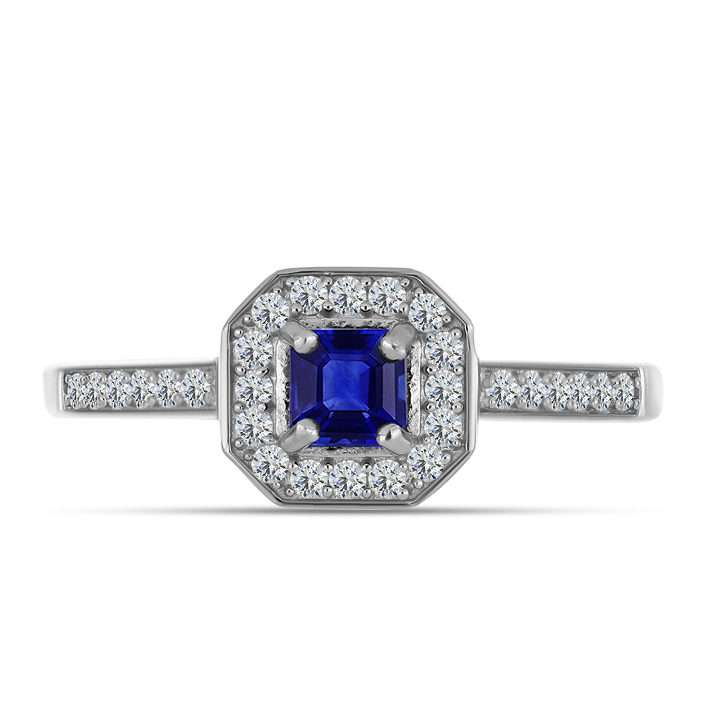 Stříbro 925/1000 - Prsten s Australským Modrým Safírem a Bílým Topazem - Karátové číslo: 0.78. přibližná hmotnost: 2.43 gramů