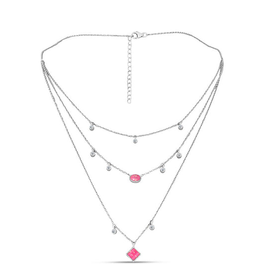 Stříbrný Náhrdelník s Růžovým Opálem z Lega Dembi a Bílým Topazem