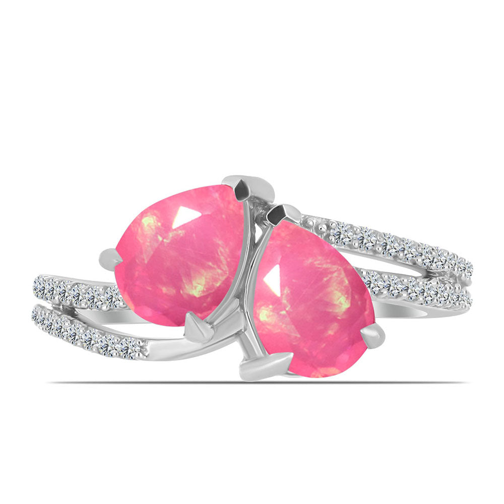 Stříbrný Prsten s Růžovým Opálem z Lega Dembi a Bílým Topazem