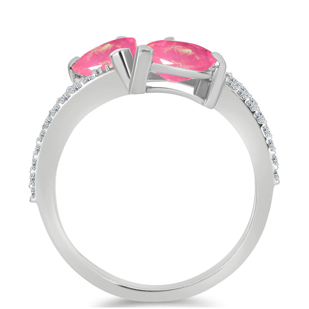 Stříbrný Prsten s Růžovým Opálem z Lega Dembi a Bílým Topazem 2 