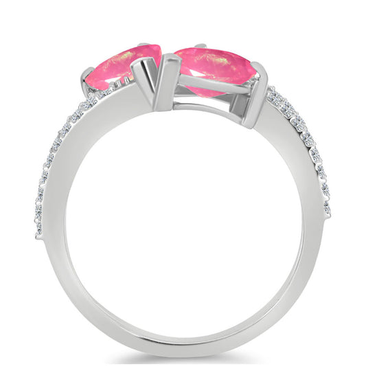 Stříbrný Prsten s Růžovým Opálem z Lega Dembi a Bílým Topazem
