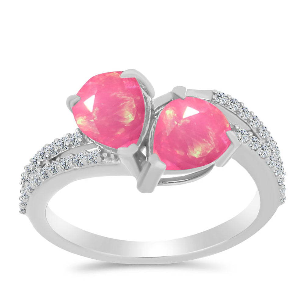 Stříbrný Prsten s Růžovým Opálem z Lega Dembi a Bílým Topazem 3 