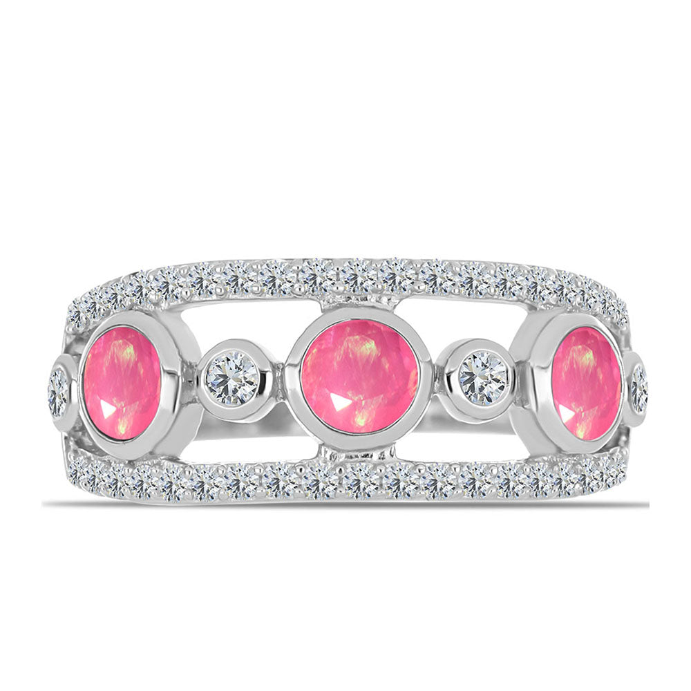 Stříbrný Prsten s Růžovým Opálem z Lega Dembi a Bílým Topazem 1 