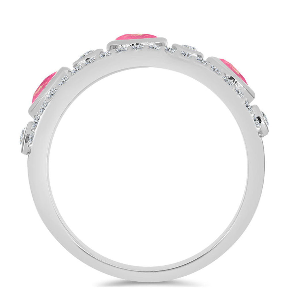 Stříbrný Prsten s Růžovým Opálem z Lega Dembi a Bílým Topazem