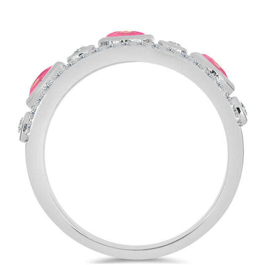 Stříbrný Prsten s Růžovým Opálem z Lega Dembi a Bílým Topazem