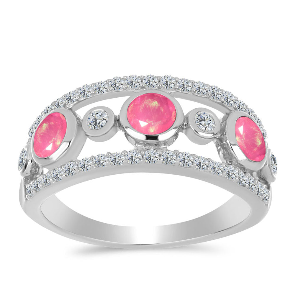 Stříbrný Prsten s Růžovým Opálem z Lega Dembi a Bílým Topazem