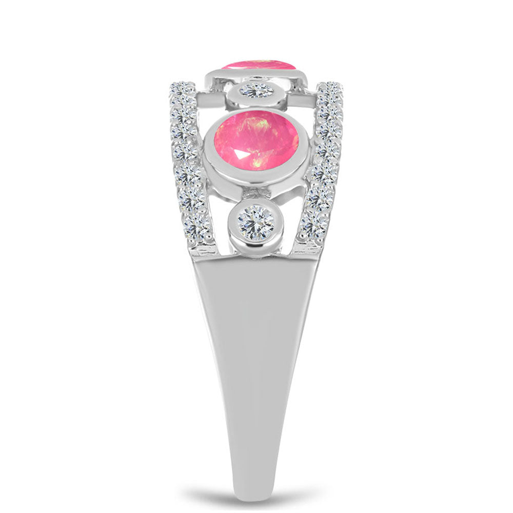 Stříbrný Prsten s Růžovým Opálem z Lega Dembi a Bílým Topazem 4 