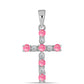 Kříž Stříbrný Přívěsek s Růžovým Opálem z Lega Dembi a Bílým Topazem