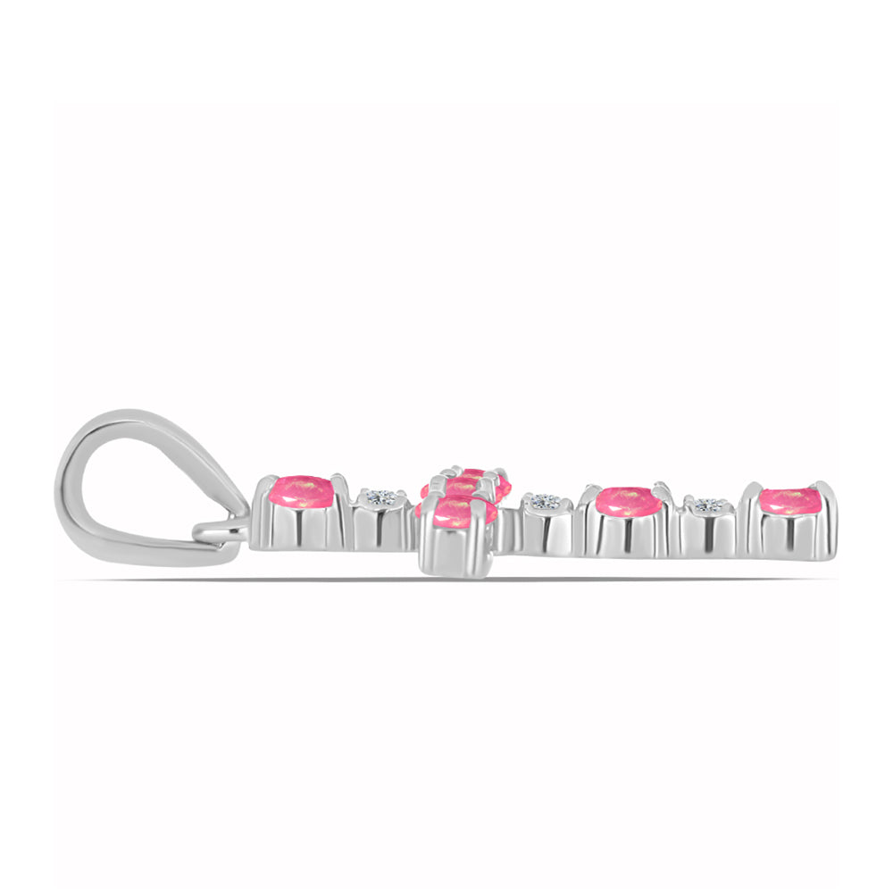 Kříž Stříbrný Přívěsek s Růžovým Opálem z Lega Dembi a Bílým Topazem 2 