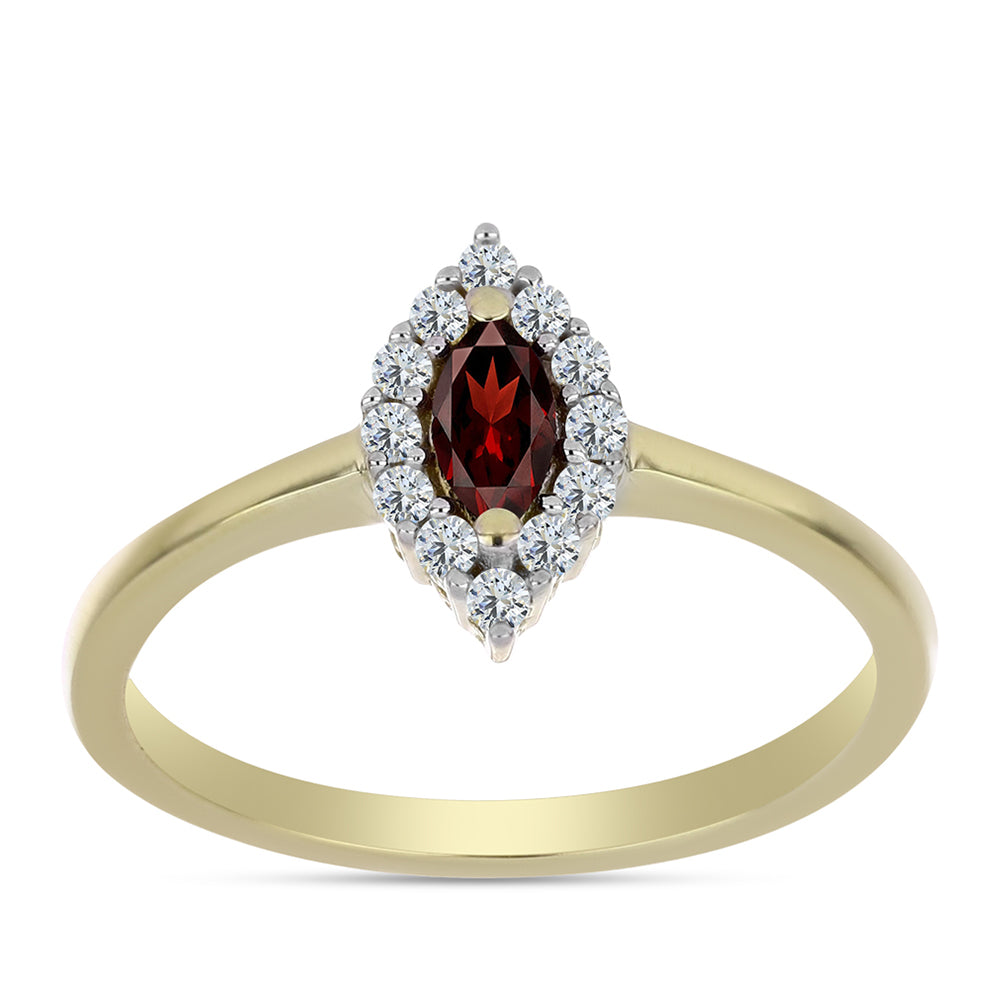 Pozlacený Stříbrný Prsten s Bartonským Granátem a Bílým Topazem