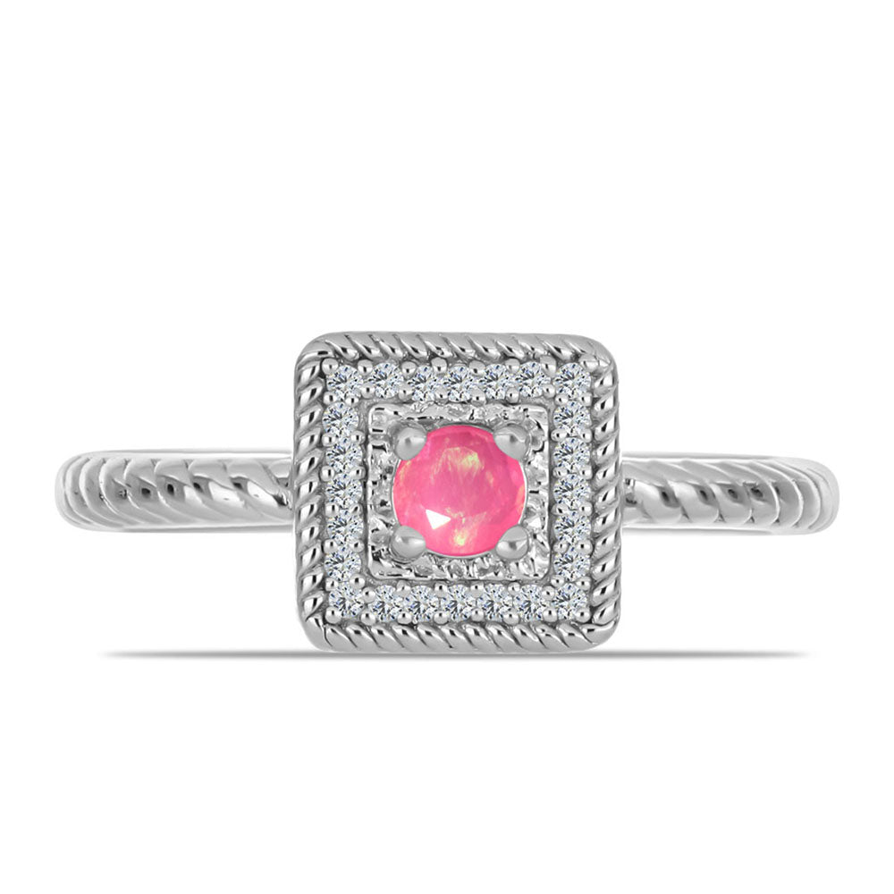 Stříbrný Prsten s Růžovým Opálem z Lega Dembi a Bílým Topazem 1 