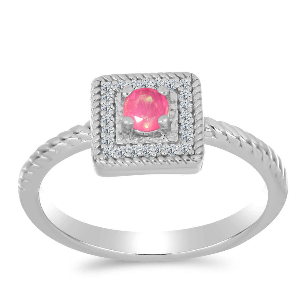 Stříbrný Prsten s Růžovým Opálem z Lega Dembi a Bílým Topazem 3 