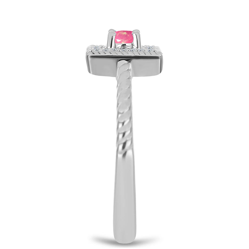 Stříbrný Prsten s Růžovým Opálem z Lega Dembi a Bílým Topazem