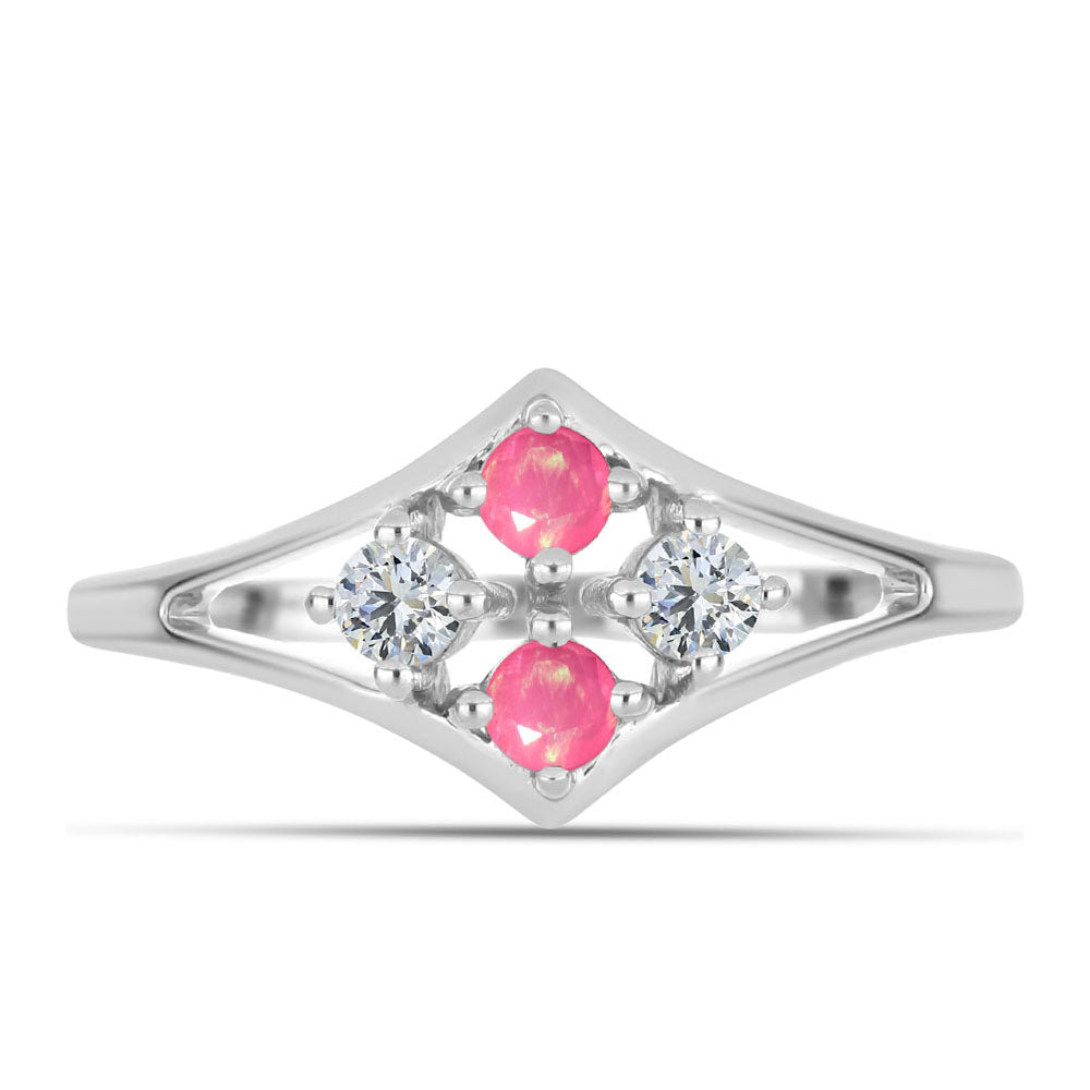 Stříbrný Prsten s Růžovým Opálem z Lega Dembi a Bílým Topazem