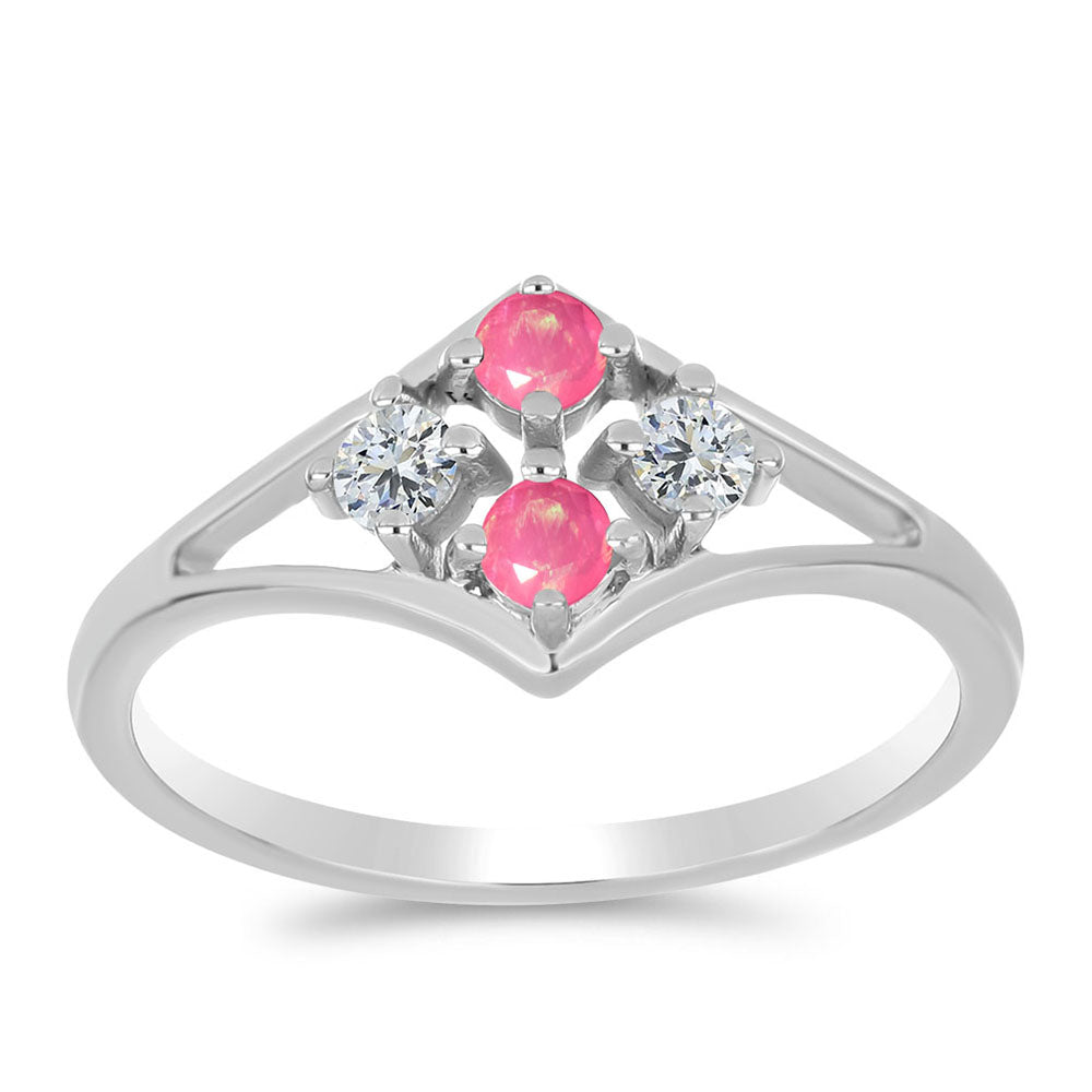 Stříbrný Prsten s Růžovým Opálem z Lega Dembi a Bílým Topazem