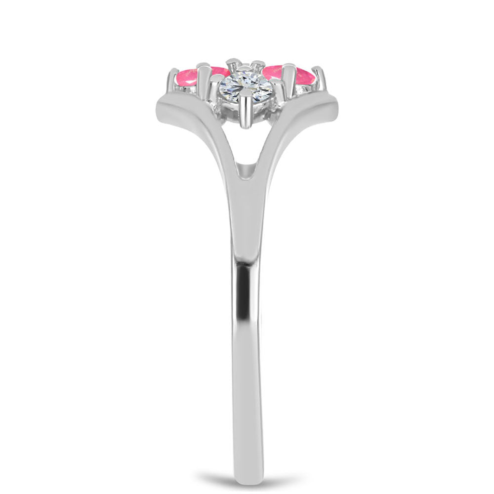 Stříbrný Prsten s Růžovým Opálem z Lega Dembi a Bílým Topazem