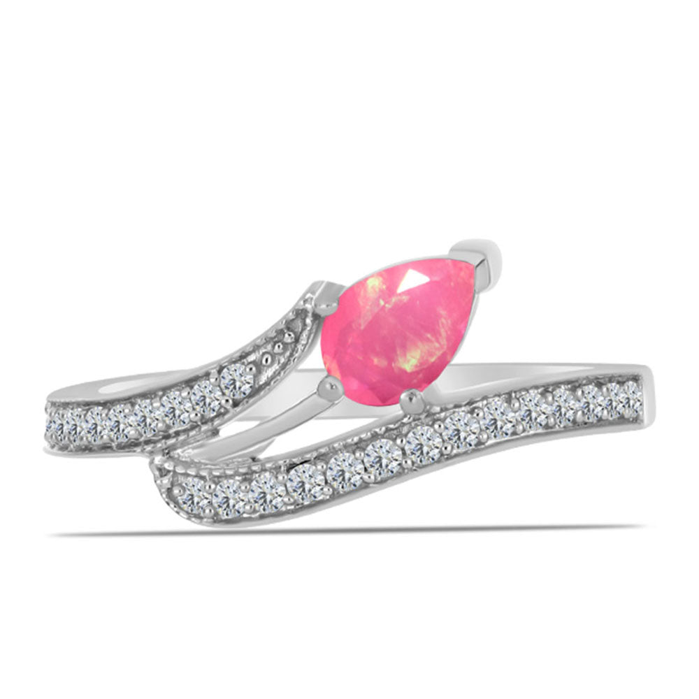 Stříbrný Prsten s Růžovým Opálem z Lega Dembi a Bílým Topazem 1 