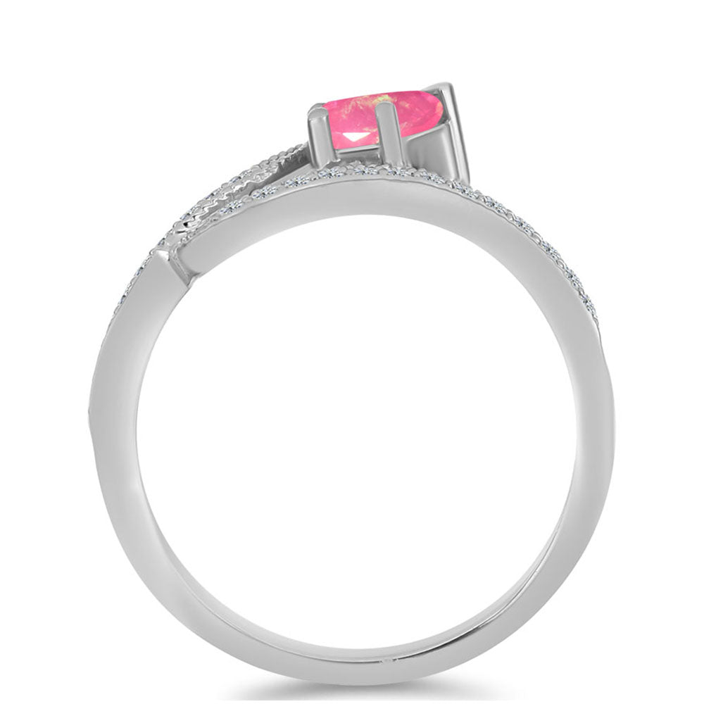 Stříbrný Prsten s Růžovým Opálem z Lega Dembi a Bílým Topazem 2 