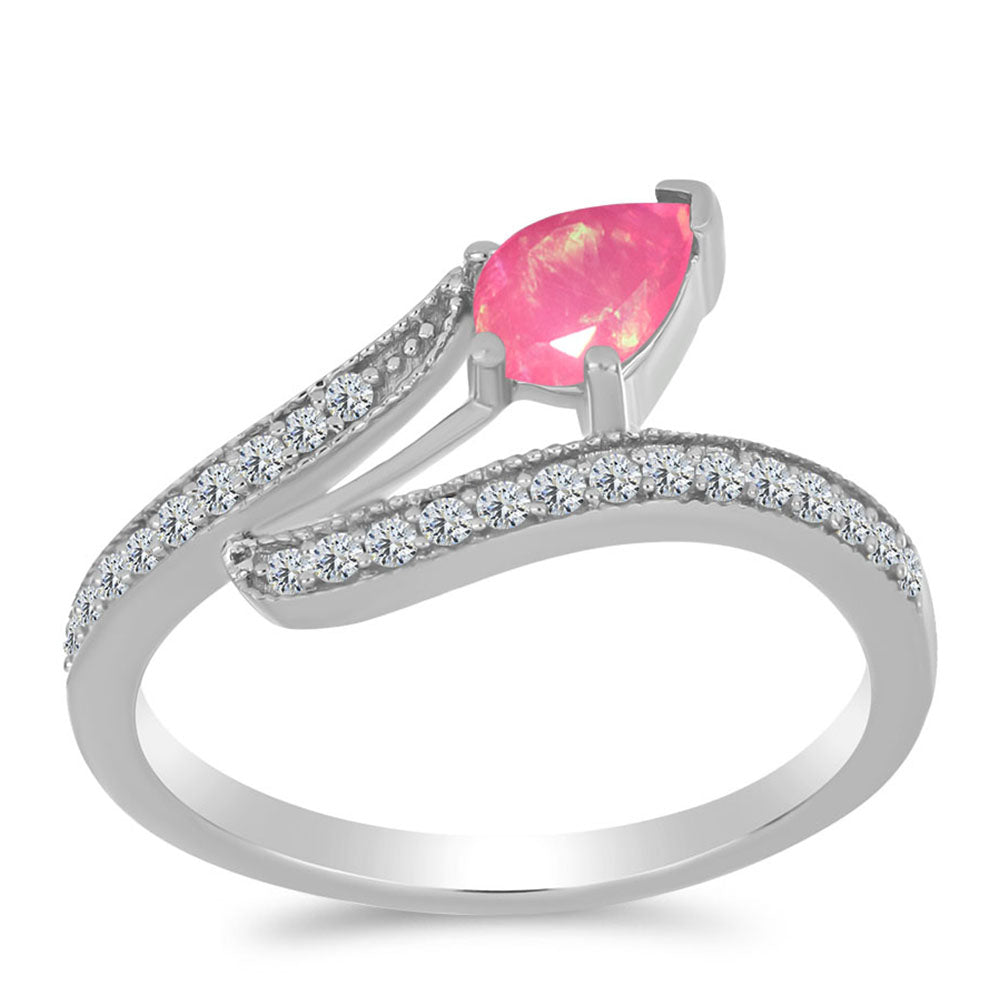 Stříbrný Prsten s Růžovým Opálem z Lega Dembi a Bílým Topazem