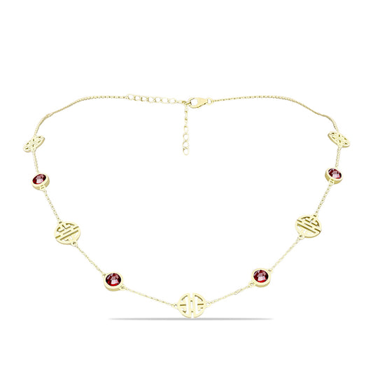 Pozlacený Stříbrný Náhrdelník s Bartonským Granátem