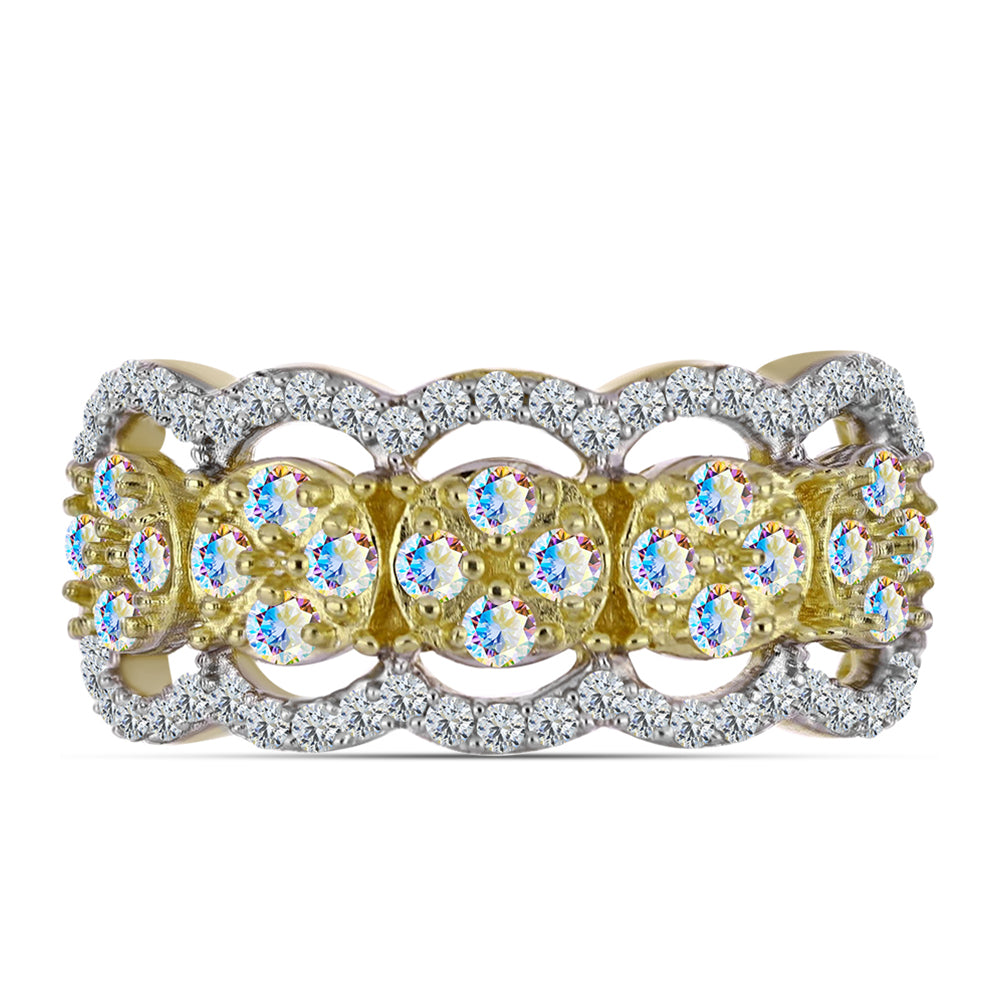 Pozlacené Stříbro 925/1000 - Prsten s Ledovým Moissanitem a Bílým Topazem - Karátové číslo: 1.01. přibližná hmotnost: 4.21 gramů