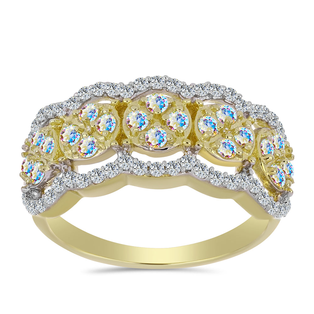 Pozlacené Stříbro 925/1000 - Prsten s Ledovým Moissanitem a Bílým Topazem - Karátové číslo: 1.01. přibližná hmotnost: 4.21 gramů 3 