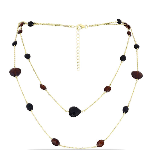 Pozlacený Stříbrný Náhrdelník s Bartonským Granátem a Černým Onyxem