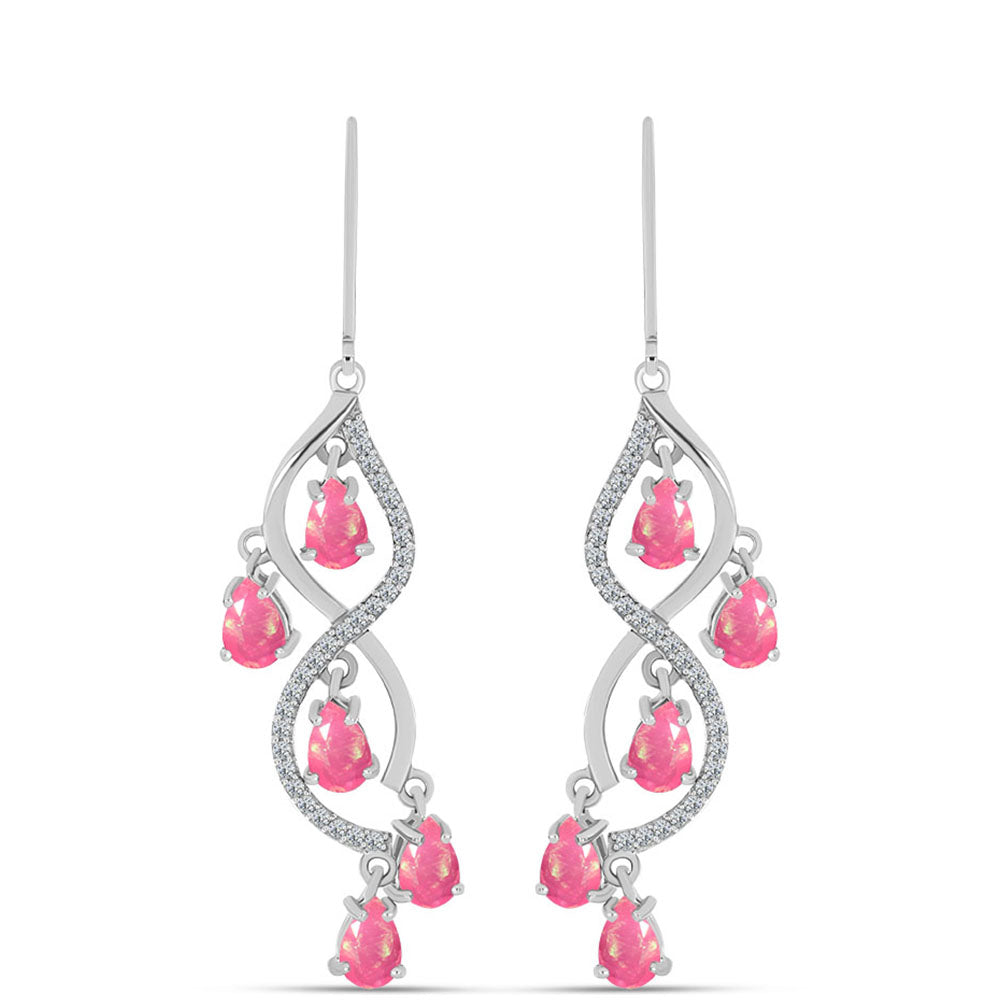 Stříbrné Náušnice s Růžovým Opálem z Lega Dembi a Bílým Topazem