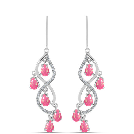 Stříbrné Náušnice s Růžovým Opálem z Lega Dembi a Bílým Topazem