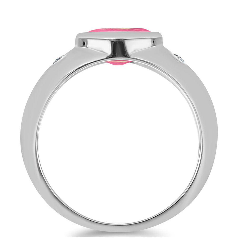 Stříbro 925/1000 - Prsten s Růžovým Opálem z Lega Dembi a Bílým Topazem - Karátové číslo: 0.8. přibližná hmotnost: 3.11 gramů